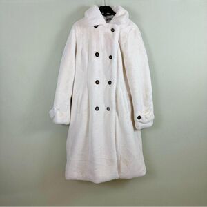 Apparis Faux Fur Ivory White Bimbo Winter Double Breasted Trench Coat Medium